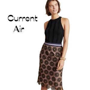 Current Air Brown Black Purple Embroidered EuroGirl Pencil Skirt NWOT Size S